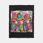 Retro Brushstroke Nutcracker Blowing Bubble Gum Ch Fleecedecke (Vorderseite)