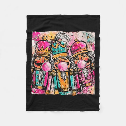 Retro Brushstroke Nutcracker Blowing Bubble Gum Ch Fleecedecke (Vorderseite)