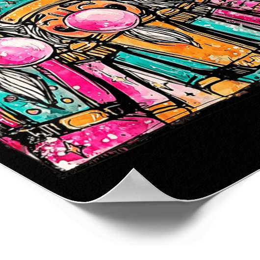 Retro Brushstroke Nutcracker Blowing Bubble Gum Ch Poster (Ecke)