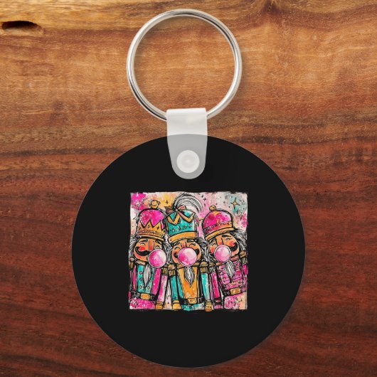 Retro Brushstroke Nutcracker Blowing Bubble Gum Ch Schlüsselanhänger (Vorderseite)