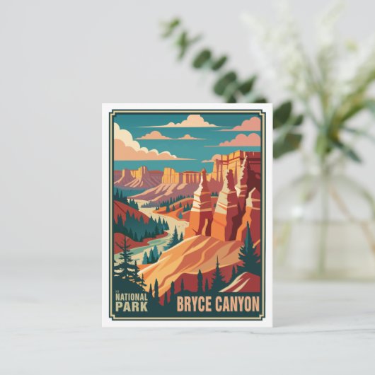 Retro Bryce Canyon Nationalpark Postkarte (Stehend Vorderseite)