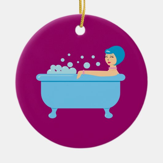 Retro Bubble Bath Girl Keramik Ornament (Vorne)