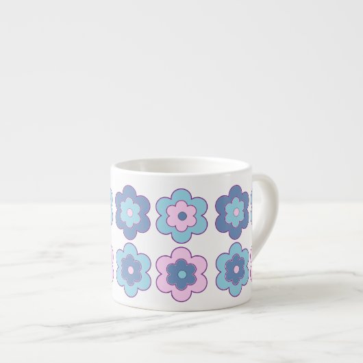 Retro Bubble Flowers (Pink and Blue) Pattern Espressotasse (Vorderseite Rechts)