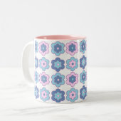 Retro Bubble Flowers (pink and blue) Pattern Zweifarbige Tasse (Vorderseite Links)