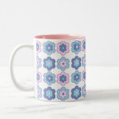 Retro Bubble Flowers (pink and blue) Pattern Zweifarbige Tasse (Links)