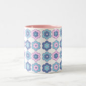 Retro Bubble Flowers (pink and blue) Pattern Zweifarbige Tasse (Mittel)