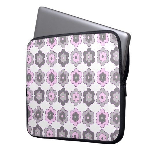 Retro Bubble Flowers (Pink and Grey) Pattern Laptopschutzhülle (Vorderseite Links)