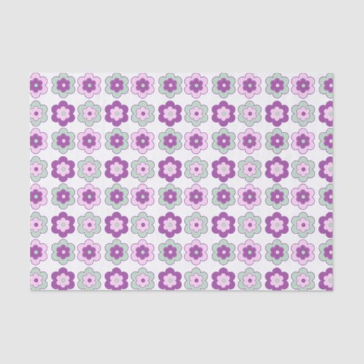 Retro Bubble Flowers (purple and green) Pattern Seidenpapier (Vorderseite)