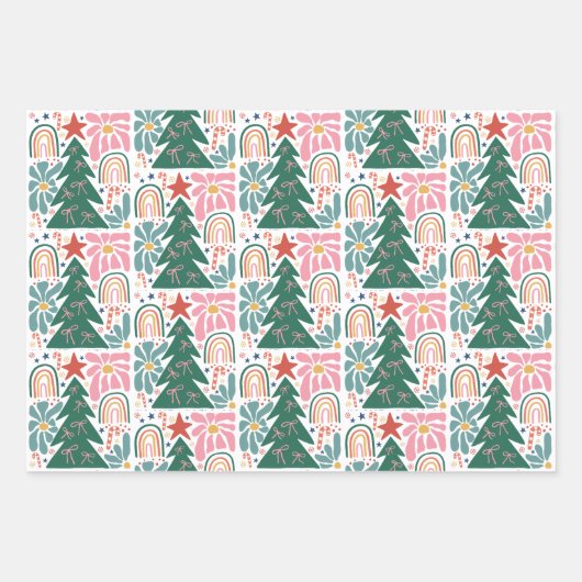 Retro Bubble Letter and Bows Kinder Weihnachten Geschenkpapier Set (Vorderseite 3)