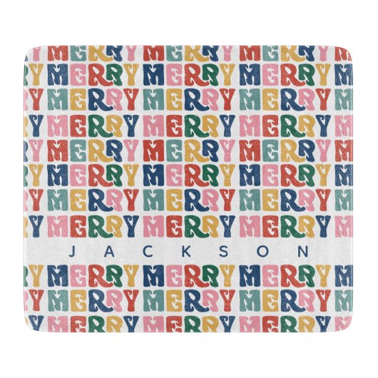 Retro Bubble Letter Custom Christmas Cutting Board Schneidebrett (Vorderseite)