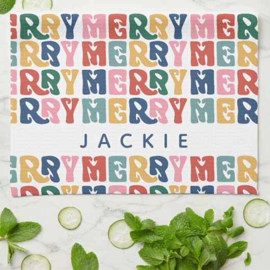 Retro Bubble Letter Custom Christmas Geschirrtuch (Gefaltet)