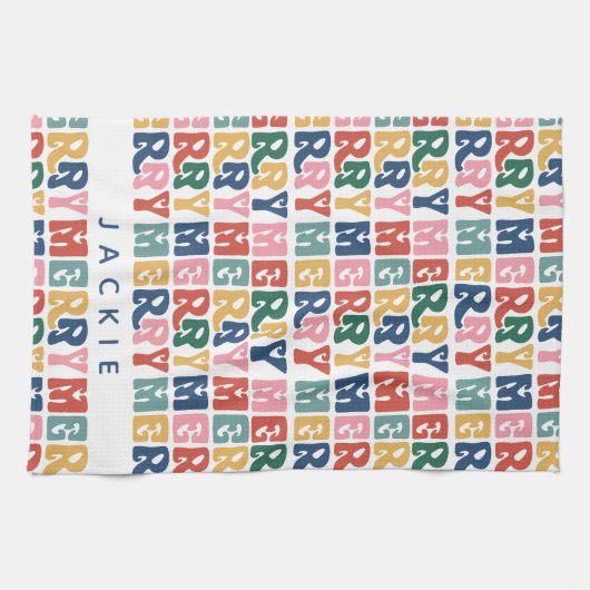 Retro Bubble Letter Custom Christmas Geschirrtuch (Horizontal)