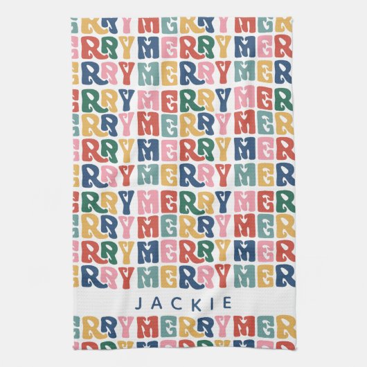 Retro Bubble Letter Custom Christmas Geschirrtuch (Vertikal)