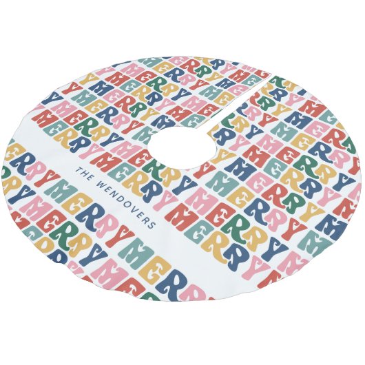 Retro Bubble Letter Custom Christmas Polyester Weihnachtsbaumdecke (Schrägansicht)