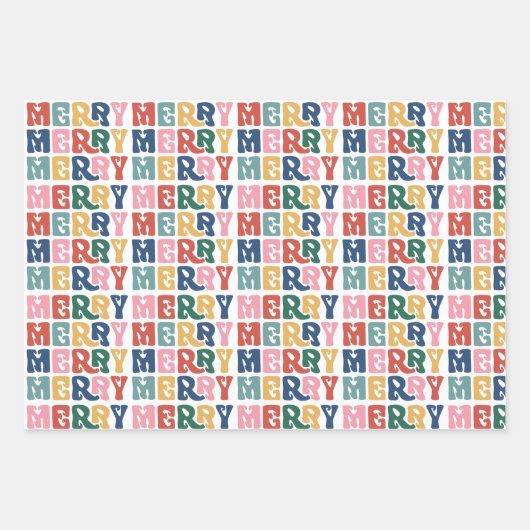 Retro Bubble Letter Rentier Weihnachten Custom Geschenkpapier Set (Vorderseite)