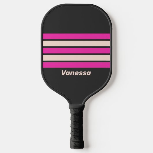 Retro Bubblegum Across Striping with Name Pickleball Schläger (Vorderseite)