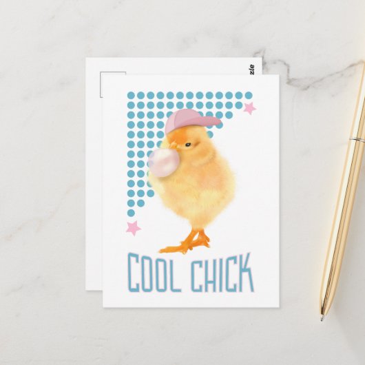 Retro Bubblegum Blowchick - Cool Chick Postkarte (Vorderseite/Rückseite Beispiel)