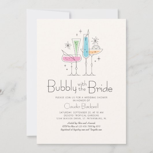 Retro Bubbly Champagne Bridal Dusche Einladung (Vorderseite)