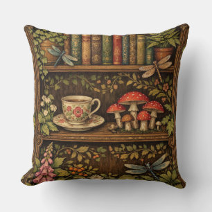 Retro Bücherregal Pilze Kaffee floral  Kissen