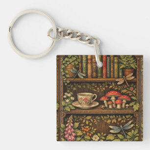 Retro Bücherregal Pilze Kaffee floral  Schlüsselanhänger