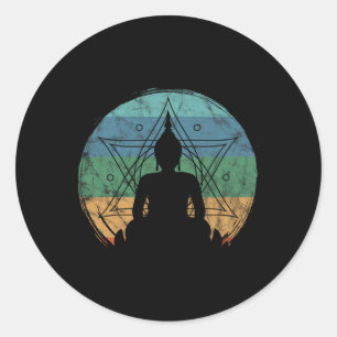 Retro Buddha Buddhistische Yoga Spirituelle Medita Runder Aufkleber