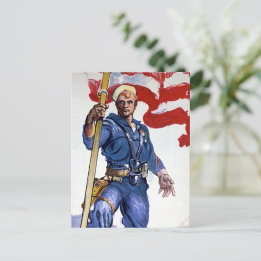 Retro Buff Navy Seemänner Patriotischer Kampfmann Postkarte (Stehend Vorderseite)