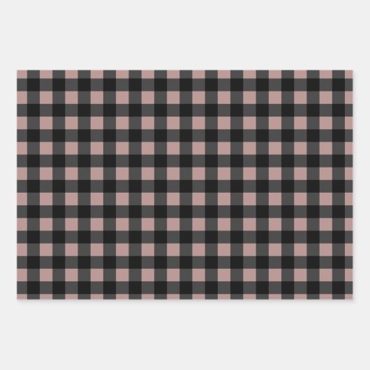 Retro Buffalo Kariert in Black und Blush Lilac Geschenkpapier Set (Vorderseite)