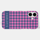 Retro Buffalo Kariert rosa Personalisierter Name Case-Mate iPhone Hülle (Rückseite (Horizontal))