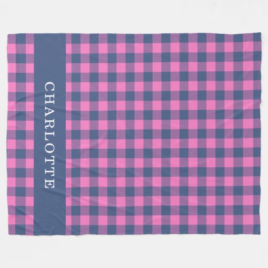 Retro Buffalo Kariert rosa Personalisierter Name Fleecedecke (Vorderseite (Horizontal))