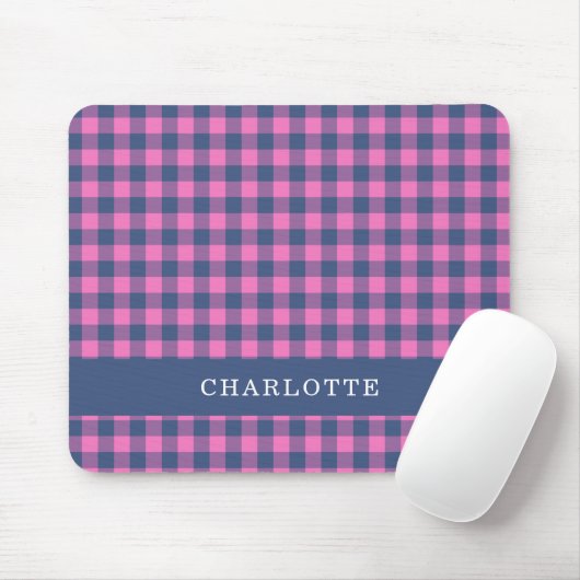 Retro Buffalo Kariert rosa Personalisierter Name Mousepad (Mit Mouse)