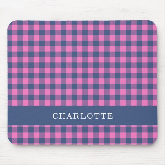 Retro Buffalo Kariert rosa Personalisierter Name Mousepad (Vorne)