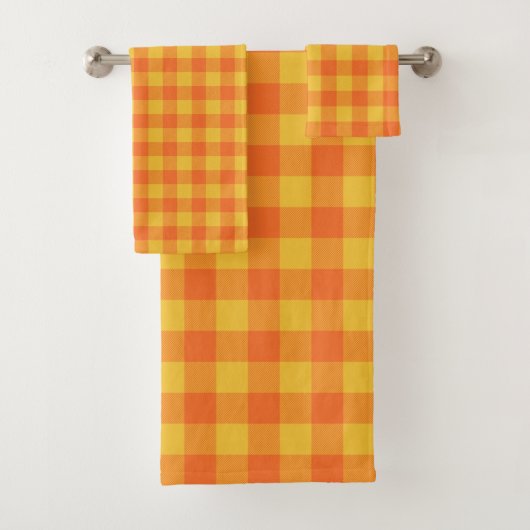 Retro Buffalo Kariert Tartan Muster Gelb Orange Badhandtuch Set (Insitu)