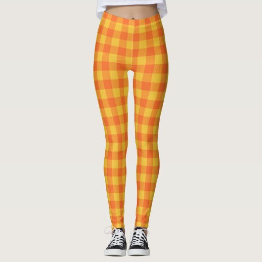 Retro Buffalo Kariert Tartan Muster Gelb Orange Leggings (Vorderseite)