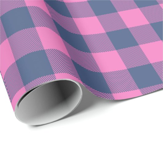 Retro Buffalo Kariert Tartan Muster Rosa und Blau Geschenkpapier (Rolleneckpunkt)