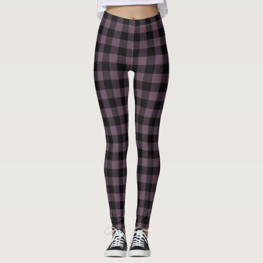 Retro Buffalo Kariert Tartan Muster Schwarz Lila  Leggings (Vorderseite)