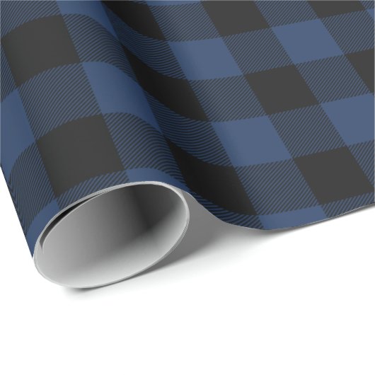 Retro Buffalo Kariert Tartan Pattern Black Navy Bl Geschenkpapier (Rolleneckpunkt)