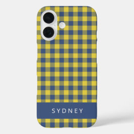 Retro Buffalo Kariert Yellow Blue Personalisierter iPhone 16 Hülle