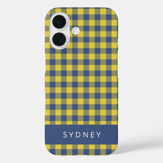 Retro Buffalo Kariert Yellow Blue Personalisierter Case-Mate iPhone Hülle (Rückseite)