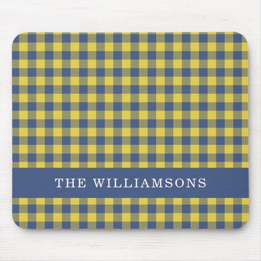 Retro Buffalo Kariert Yellow Blue Personalisierter Mousepad (Vorne)