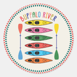 Retro Buffalo River Kayaking Runder Aufkleber