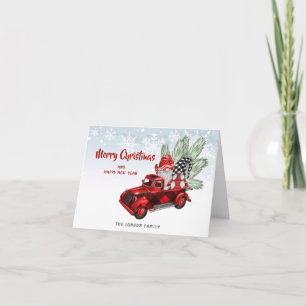 Retro-Buffalo-Rot-LKW-Gnome-rustikales Weihnachten Karte