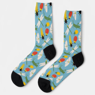 Retro Bugs Insekten Illustrationen Light Blue Socken