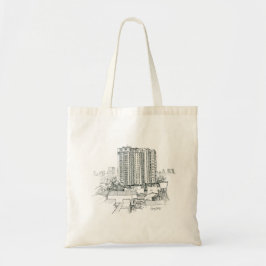 Retro Buildings Freehand Drawing Print Tote Bag Tragetasche