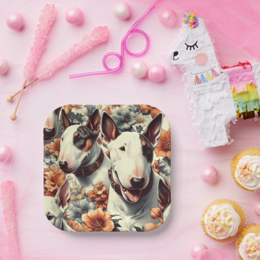 Retro Bull Terrier Nahtlose Malerei Pappteller (Party)