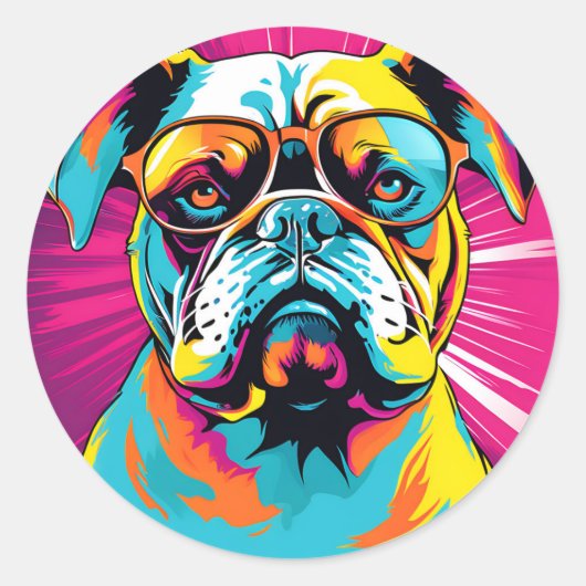 Retro Bulldog Pop Art Runder Aufkleber (Vorderseite)