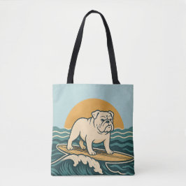 Retro Bulldog Surfer | Blue Surf Dog Graphic Beach Tasche