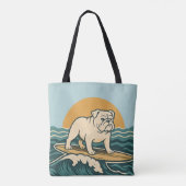 Retro Bulldog Surfer | Blue Surf Dog Graphic Beach Tasche (Rückseite)