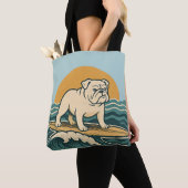 Retro Bulldog Surfer | Blue Surf Dog Graphic Beach Tasche (Von Nahem)