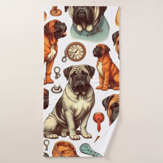 Retro Bullmastiff Nahtlos Badehandtuch (Badehandtuch)