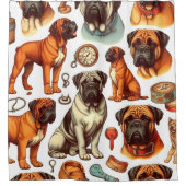 Retro Bullmastiff Nahtlos Duschvorhang (Vorderseite)